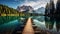 Photograph showcasing the idyllic beauty of a serene lakeside in the Dolomites during the vibrant summertime.