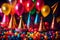 A Photograph showcasing the vibrant hues of birthday balloons and hats, beautifully capturing the joyous atmosphere of celebration