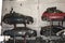 photograph of stacked cars for scrapping old car parts polluting cars