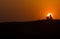 A photograph of Sun setting behind the silhouette of a person, India.