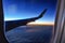 Photograph of the wing of an airplane from inside.