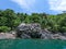 Photographed a beautiful island with huts from the water