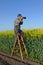 Photographer in canola field