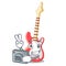 Photographer character electric guitar in wooden shape