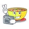 Photographer corn chowder in the mascot shape