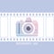 Photographer design element for logotype, label, badge and other. Retro photocamera and film in trendy colors. Vector illustration