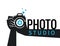 Photographer hands with camera flat illustration for icon or logo template