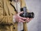 Photographer with Hasselblad, medium format, film camera