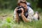 photographer lying down taking nature photo