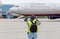 Photographer makes photo of Airbus A330 of Aeroflot Airlines on airfield. Plane spotting, hobby, aviation