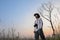 A photographer near the paddy field early in the morning