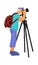 Photographer with professional camera. Cartoon man shooting photographs. Young male taking pictures. Paparazzi