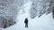 The photographer shoot a mountain forest in the Carpathians in rainy and snowy weather