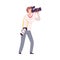 Photographer Taking Photo with Digital Equipment, Male Paparazzi, Journalist Character Flat Vector Illustration