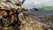 A photographer among the Tibetan flags on the mountain above the city