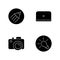 Photographer work elements black glyph icons set on white space