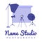 Photographer workplace emblem. Photograpghy studio logo professional camera photograph equipment modern photo session