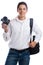 Photographer young photography photos camera bag occupation hobby isolated