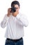 Photographer young trainee photography photos with camera occupation hobby isolated