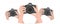 Photographers in vector. The hands of three people are holding black cameras. Logo for operators, tourists, paparazzi