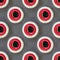Photographic collage of Flat metal pop rivet nut with red center made as seamless pattern on grey background. Square for