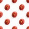 Photographic collage, seamless pattern with ugly strawberries with yellow tip on white background top view. Close up