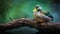 Photographic Still Life: Duck On Wood Branch With Green Background