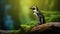 Photographic Style Penguin Sitting On Wood Branch With Green Background