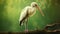Photographic Style Stork On Wood Branch With Soft Color Blending