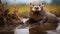 Photographically Detailed Portrait Of A Smiling Otter In Muddy Water