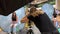 Photographs of a teenager schoolchildren in the gym of the school, the view from the back shows how a person poses and