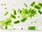 photography of CELERY falling from the sky, hyperpop colour scheme. glossy, white background Heap of celery sticks