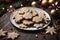 Photography of a christmas cookies on a plate, xmas background