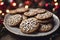 Photography of a christmas cookies on a plate, xmas background