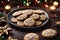 Photography of a christmas cookies on a plate, xmas background