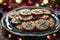 Photography of a christmas cookies on a plate, xmas background