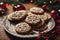 Photography of a christmas cookies on a plate, xmas background