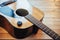 Photography classical guitar on a light brown background