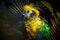 Photography, close up of a vivid yellow Guacamaya in the jungle. Generative AI