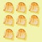 Photography collage of toasted bread on pastel yellow background top view flat lay isometric food pattern