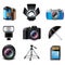 Photography equipment icons vector set