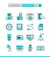 Photography, equipment, post-production, printing and more. Plain and line icons set, flat design, vector illustration