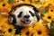 photography of a happy and relaxed big Panda with closed Eyes wearing Headphones, AI Generative