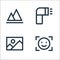 photography line icons. linear set. quality vector line set such as face detection, image file, flash