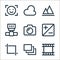 photography line icons. linear set. quality vector line set such as video file, image files, cropping, exposure, camera, dslr