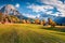 Photography of mountain valley. Majestic autumn view of Durrenstein peak.