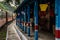 Photography of railway station with a train passing by, travel concept