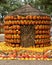 Photography spot with multicolored round straw pumpkin house at the Dallas Arboretum in Texas