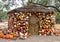 Photography spot with multicolored straw pumpkin house at the Dallas Arboretum in Texas