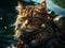 photography of steam punk cat in sea, insane detail AI generative